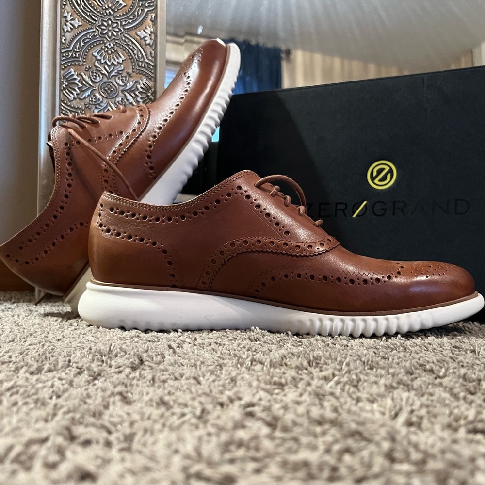 Cole Haan Zerogrand Wing Oxford Men’s shoe. British Tan Leather with Ivory Sole